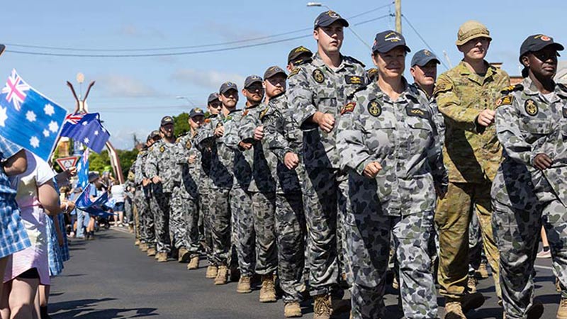 Army personnel marching.