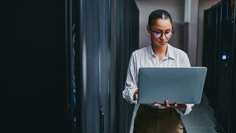 Woman working on laptop