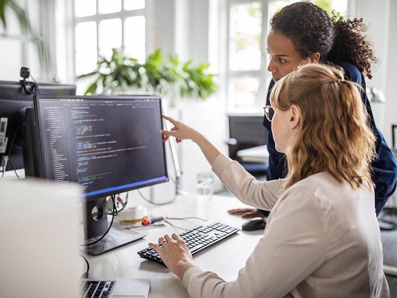 Women's discussing about code