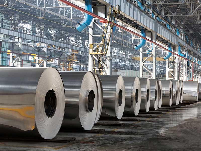 steel rolls on a warehouse
