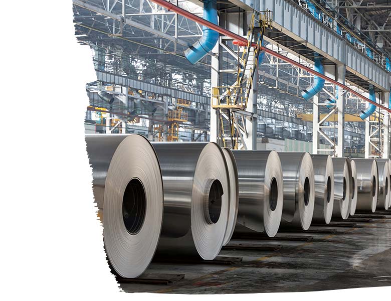 steel rolls on a warehouse