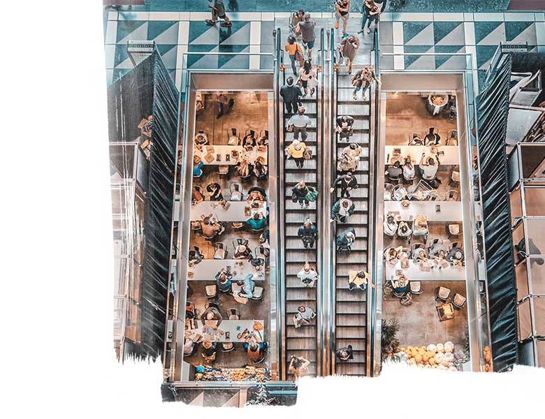 the aerial view of retail sector people doing lunch