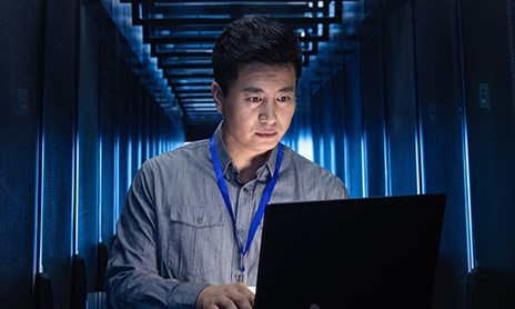 A man working on laptop