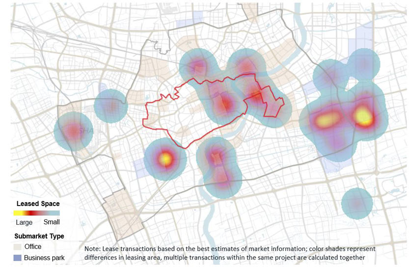 Shanghai IC industry leasing heatmap (2021-2Q23)